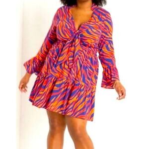 ELOQUII Tie Front Ruffle Hem long sleeve Mini Dress - LIZZO wore on SNL, size 28